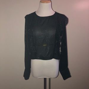 Bar III Black Ruffle Sheer Top NWT